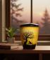 Preview: Yellow pet urn with cat on swing under a tree. A warm, dignified keepsake for your beloved darling. Create a stylish memorial at home – order yours today